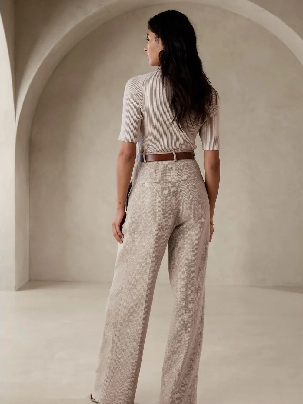 NWT Banana Republic Norfolk Wide-Leg High-Rise Linen-Cotton Pants, Size 10